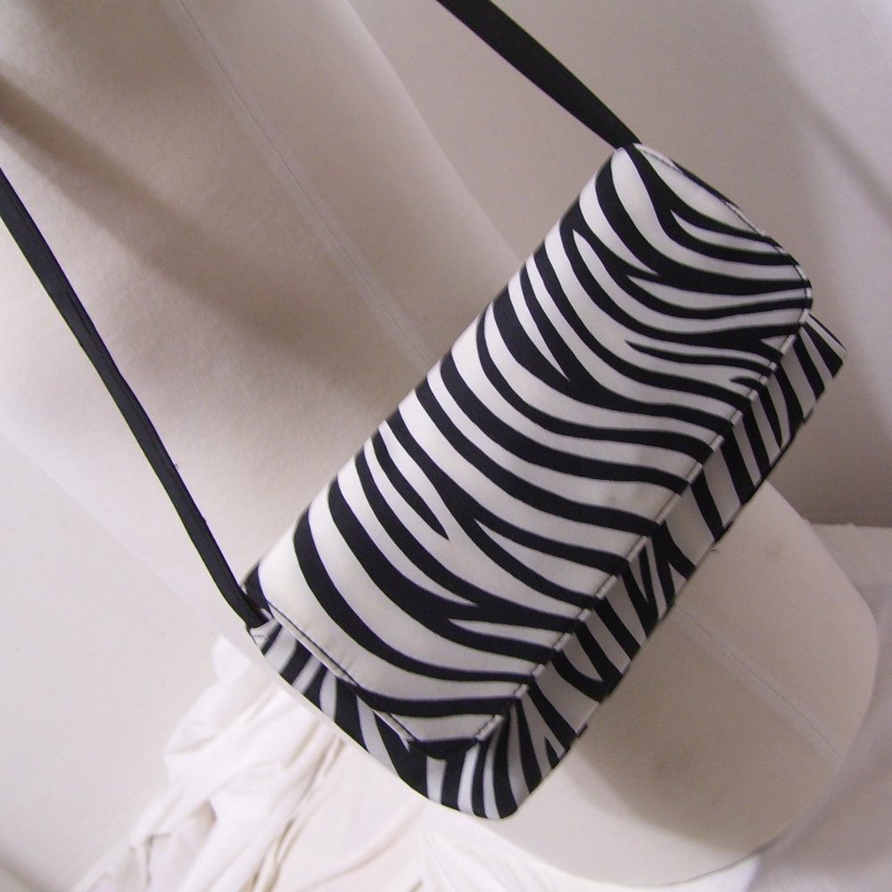 Kathy Ireland Fashion Handbag Black and Light Gray Zebra Print NWOT